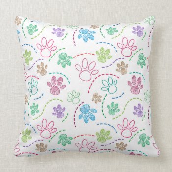 Dog Pet Foot Draw Seamless Pattern Throw Pillow by Pick_Up_Me at Zazzle