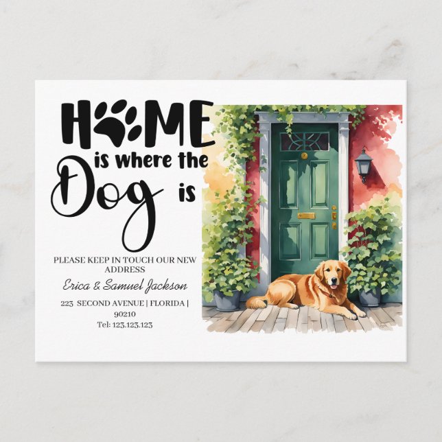 dog pet has moved! new address announcement  postcard (Front)