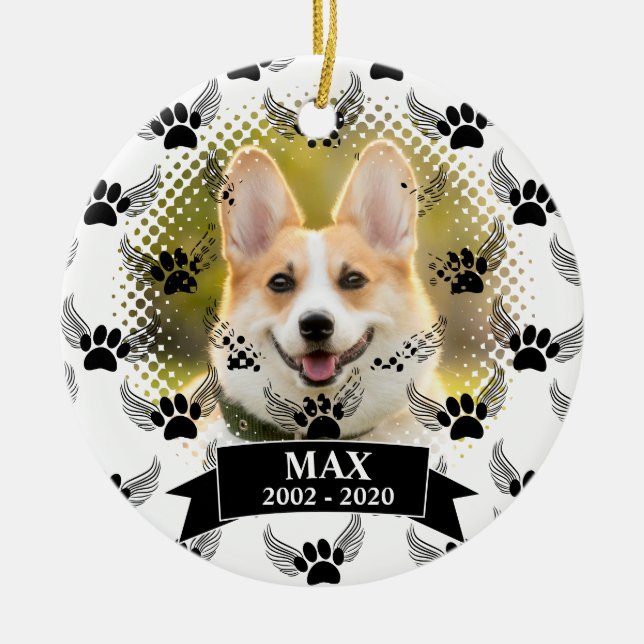 Dog Pet Memorial Custom Black And White Ceramic Ornament (Front)