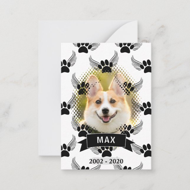 Dog Pet Memorial Custom Black And White Note Card (Front)