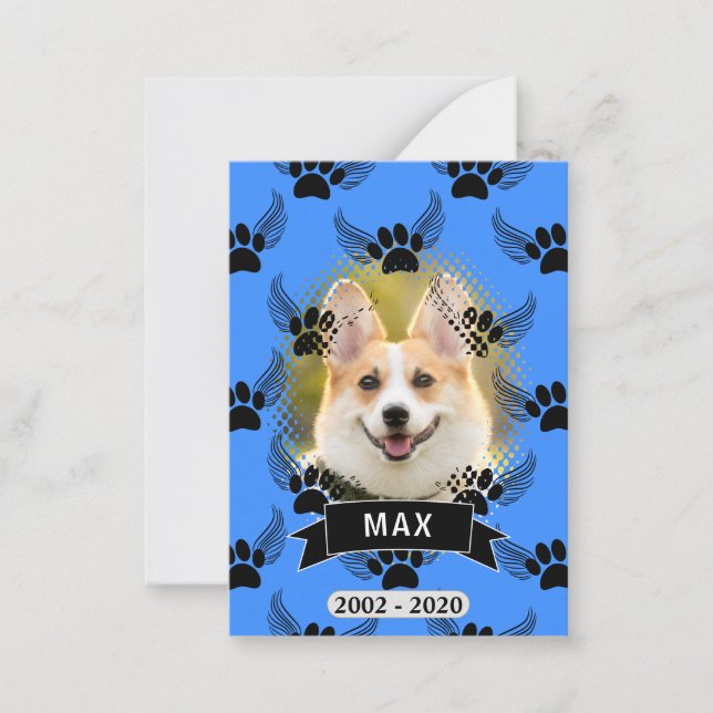 Dog Pet Memorial Custom Blue Note Card (Front)