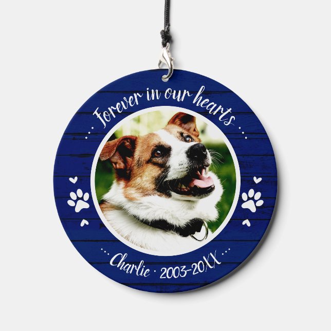 Dog Pet Memorial Custom Photo Adorable Rustic Wind Chime (Front)