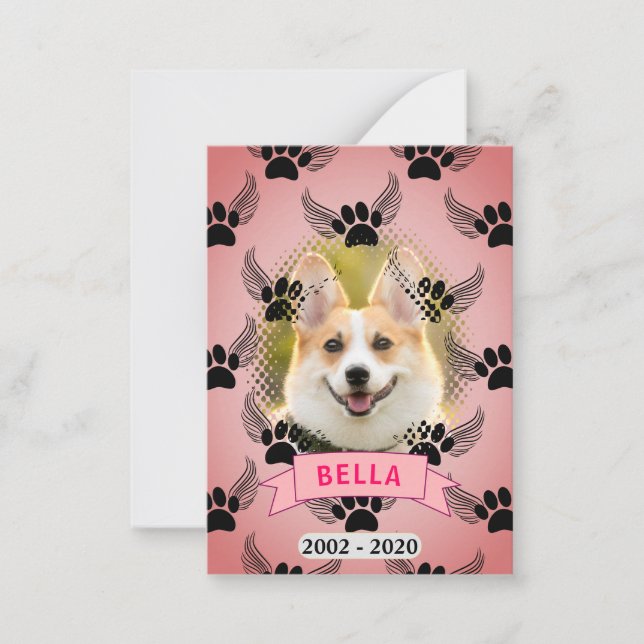 Dog Pet Memorial Custom Pink Note Card (Front)