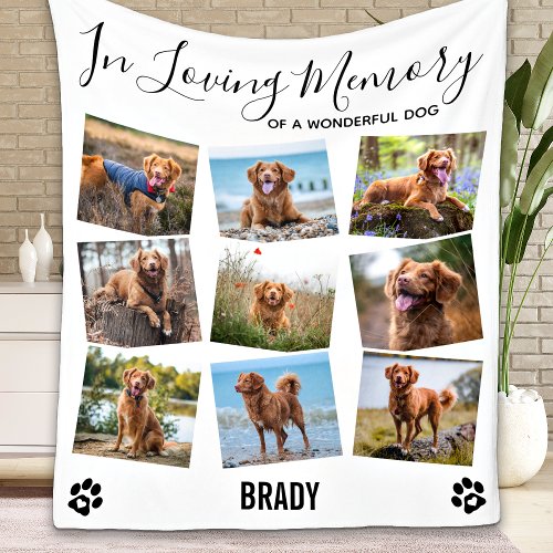 Dog Pet Memorial In Loving Memory Photo Collage Fleece Blanket