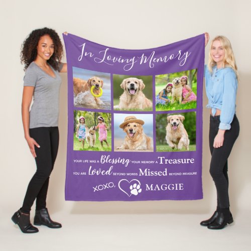 Dog Pet Memorial Pet Loss Gift 6 Photo Collage Fleece Blanket
