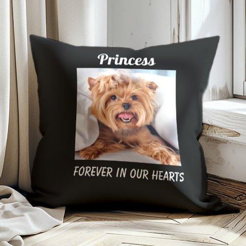 Dog Pet Memorial Remembrance Forever Hearts Black Throw Pillow
