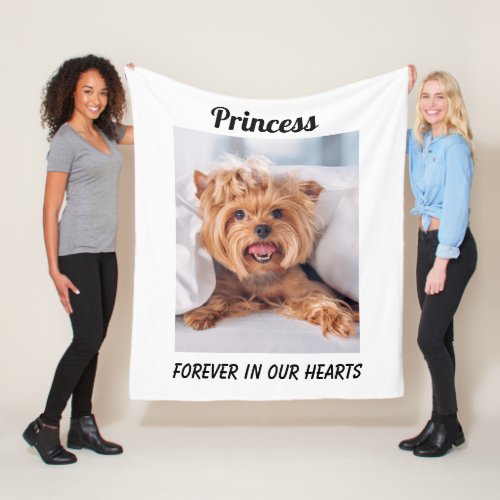 Dog Pet Memorial Remembrance Forever in Hearts Fleece Blanket