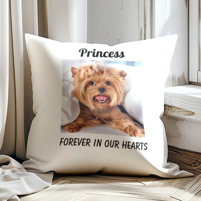 Dog Pet Memorial Remembrance Forever in Hearts Throw Pillow (Pet remembrance pillow-white)