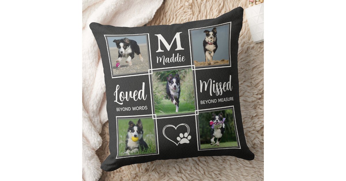 Dog Pet Memorials Personalized 5 Photo Collage Throw Pillow | Zazzle