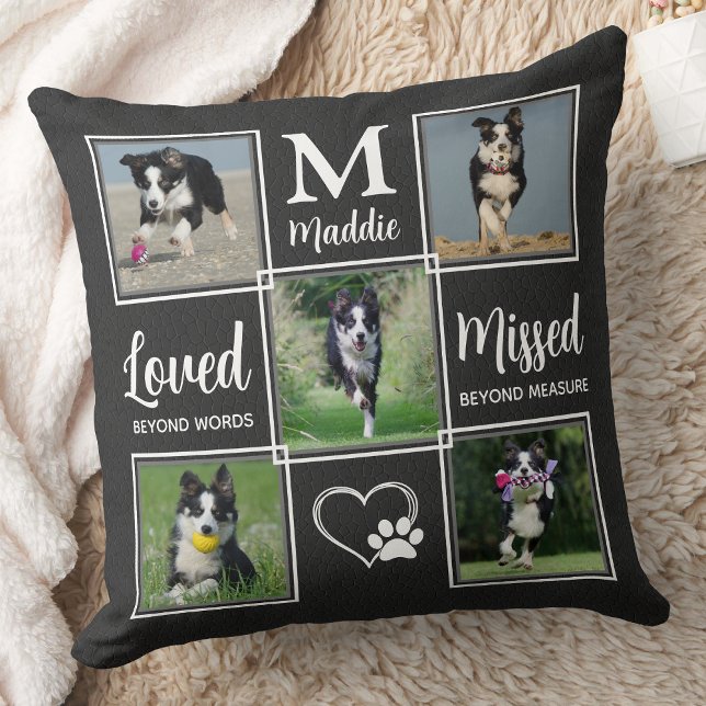 Dog Pet Memorials Personalized 5 Photo Collage Throw Pillow (Creator Uploaded)