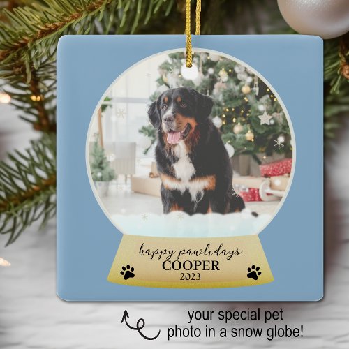 Dog Pet Modern Happy Pawlidays Christmas Ornament