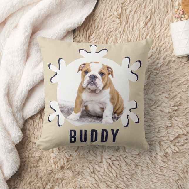 Dog Pet Name Photo Snowflake Throw Pillow (Blanket)
