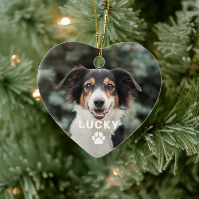 Dog Pet Paw Print Personalized Photo Ceramic Ornament (Tree)
