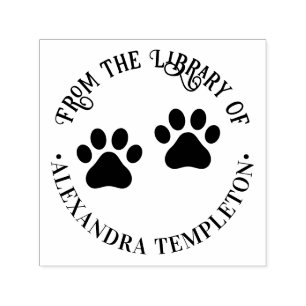 Dog Pet Paw Prints “From the Library of” Name Self-inking Stamp