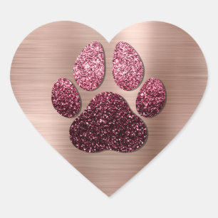 Dog Pet Paw Rose Burgund Glitter Heart Spark Sticker