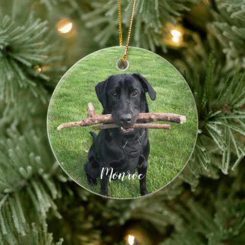 Dog Pet Personalized Name and Photo Holiday Ceramic Ornament