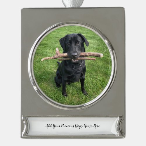 Dog Pet Personalized Name and Photo Silver Plated Banner Ornament