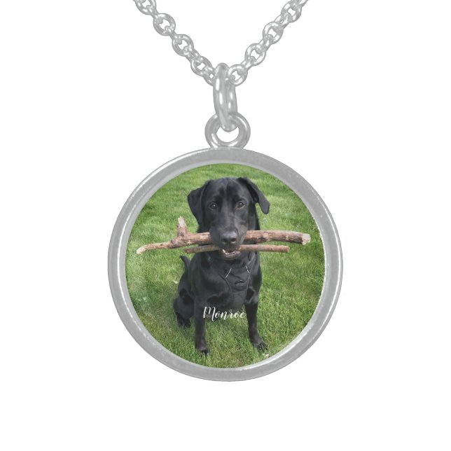 Dog Pet Personalized Name and Photo  Sterling Silver Necklace (Front)