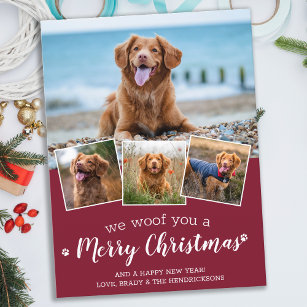 Dog Pet Photo Collage We Woof You Merry Christmas  Holiday Postcard