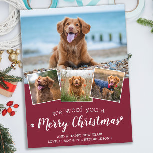 Dog Pet Photo Collage We Woof You Merry Christmas Postcard