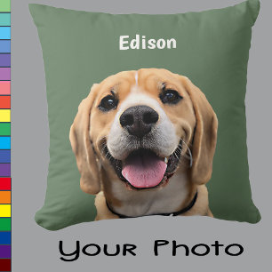 Dog Pet Photo Custom Color Gift for Mom Grandma   Throw Pillow