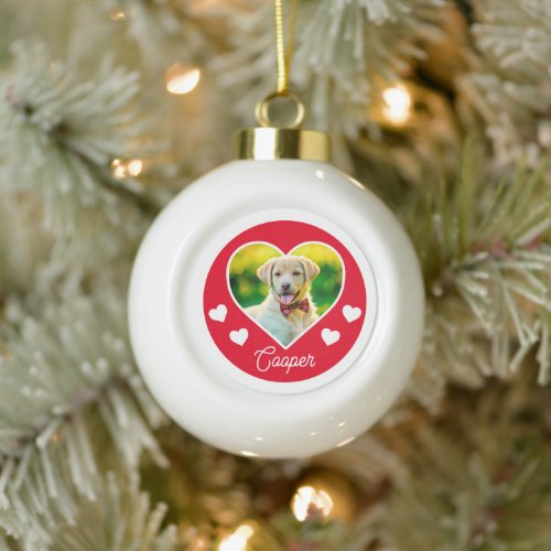 Dog Pet Photo Heart Personalized Ceramic Ball Christmas Ornament