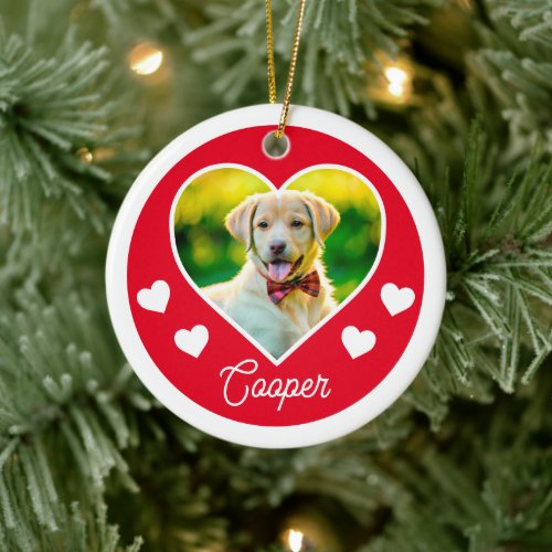 Dog Pet Photo Heart Personalized Christmas Ceramic Ornament