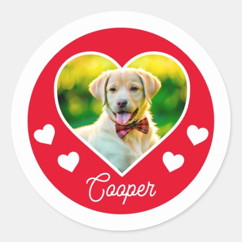 Dog Pet Photo Heart Personalized Christmas Classic Round Sticker