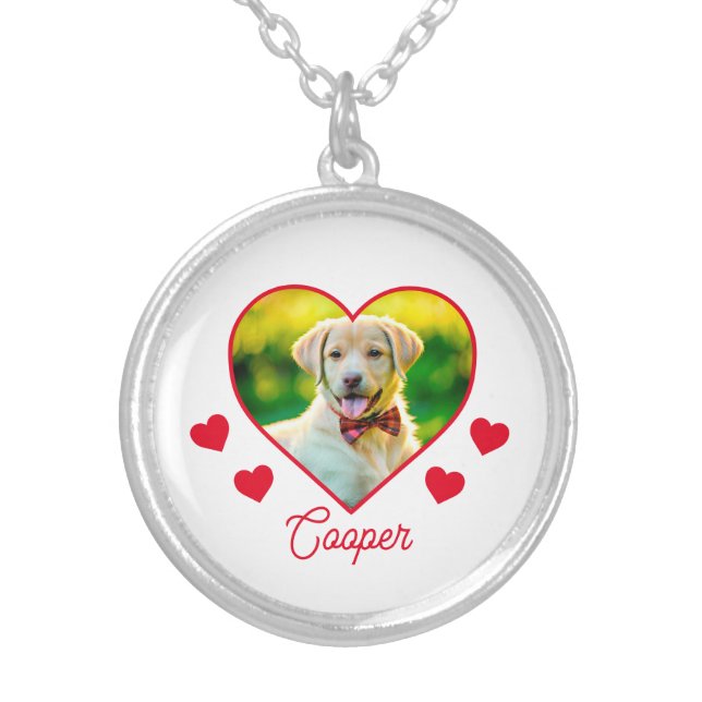 Dog Pet Photo Heart Personalized Silver Plated Necklace (Front)