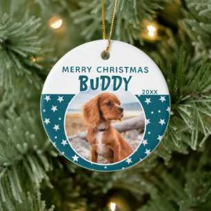 Dog Pet Photo Merry Christmas Star Pattern Ceramic Ornament