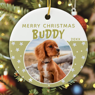 Dog Pet Photo Merry Christmas Star Pattern Ceramic Ornament