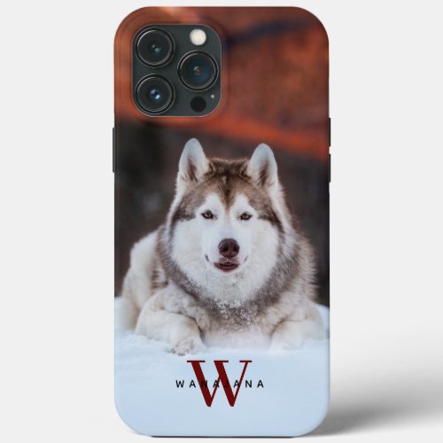 Dog Pet Photo Name Monogram on Apple X11121314 iPhone 13 Pro Max Case