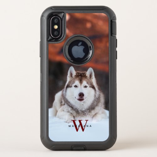Dog Pet Photo Name Monogram on Apple X11121314 OtterBox Defender iPhone X Case