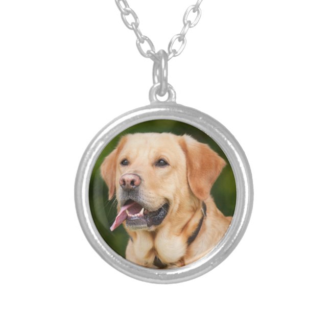 Dog Pet Photo Personalized  Silver Plated Necklace (Front)