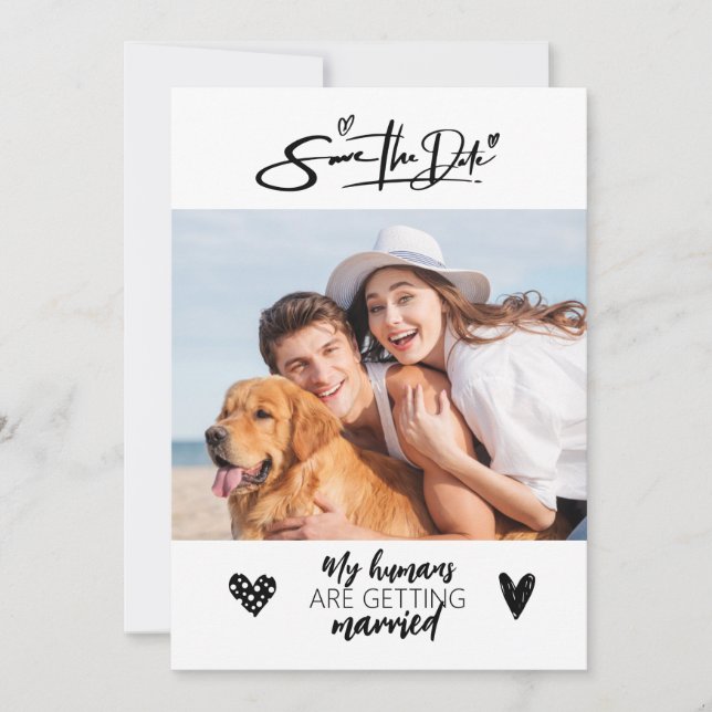 Dog Pet Photo Rustic Save the Date Black Wedding Invitation (Front)