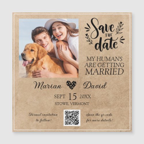 Dog Pet Photo Rustic Save the Date Qr code Wedding