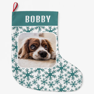 Dog Pet Photo Snowflake Snow Pattern  Large Christmas Stocking