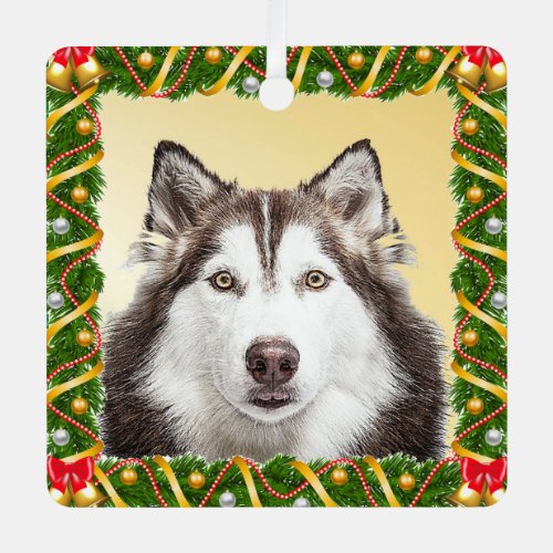 Dog Pet Photo Template Christmas Tree Lightweight Metal Ornament
