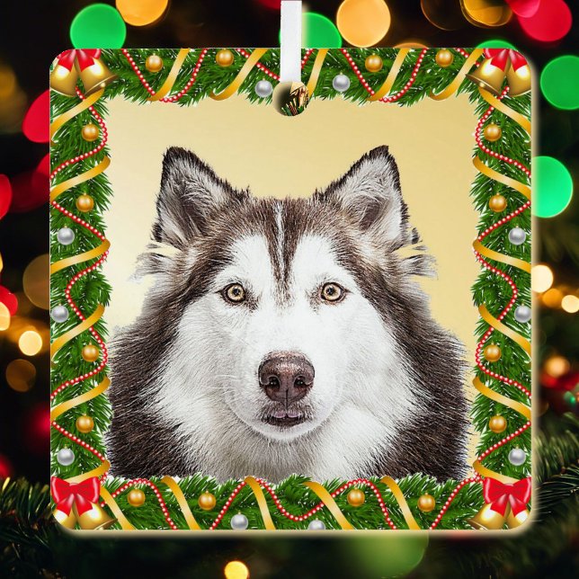 Dog Pet Photo Template Christmas Tree Lightweight Metal Ornament (Creator Uploaded)