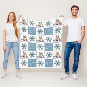 Dog Pet Photo Typography Snowflake Christmas Fleece Blanket