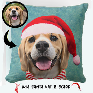 Dog Pet Photo with Digital Santa Hat  Scarf Gift Throw Pillow