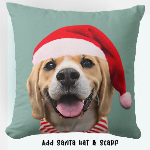 Dog Pet Photo with Digital Santa Hat  Scarf Gift Throw Pillow