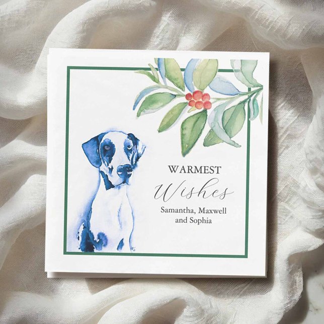 Dog Pet Portrait Christmas Cocktail Napkins (Custom cocktail napkins with watercolor dog portraits for weddings, showers, and xmas parties)