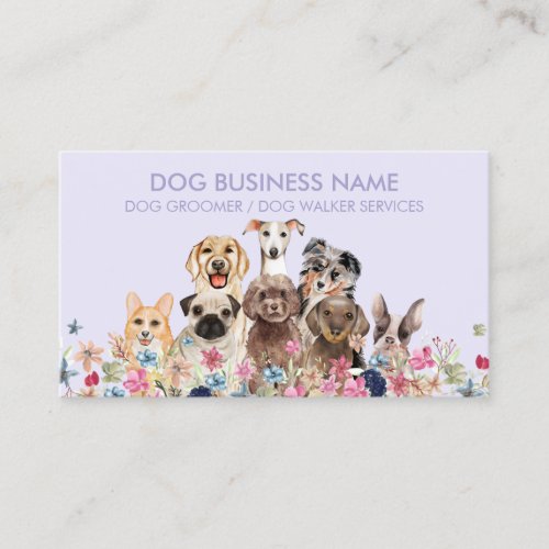 Dog Pet Sitting Floral Purple Business Card