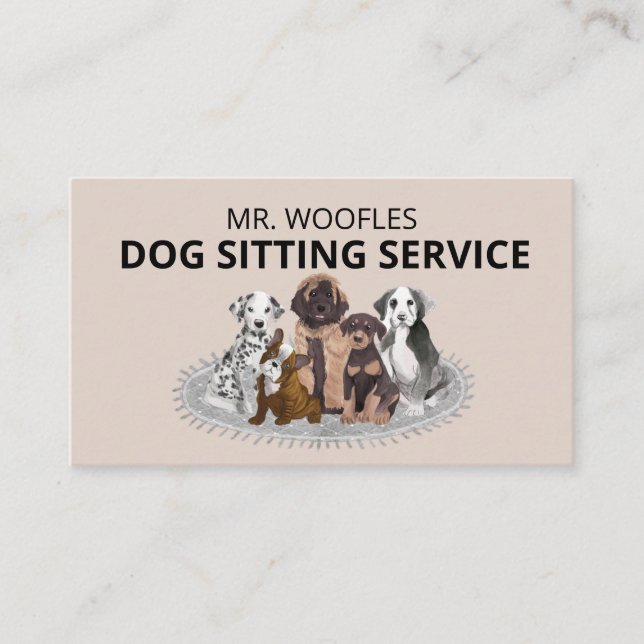 Dog Pet Sitting Watercolor Business Card (Front)