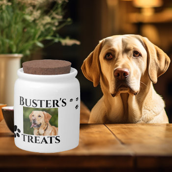 Dog Pet Treat Jar Personalized Photo Template Paws by ColorFlowCreations at Zazzle