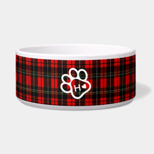  Dog Pets Monogram Name Paw Heart Tartan Bowl