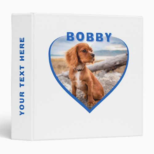 Dog Photo Album Name Blue Heart 3 Ring Binder - Dog Photo Album Name Blue Heart 3 ring binder. A photo in a shape of a heart. Add your dog photo, name and text on the spine.