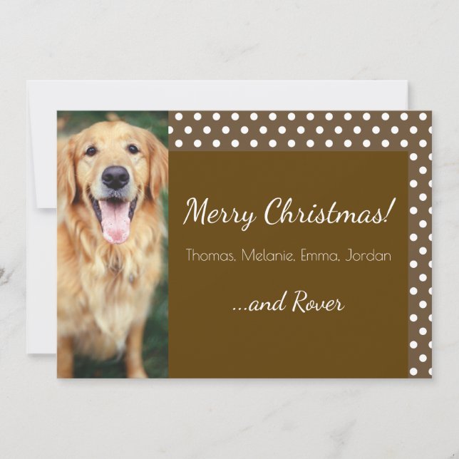 Dog Photo and Family Name Brown Christmas Card (Front)