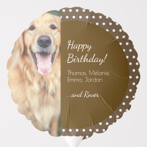 Dog Photo and Family Name Brown Happy Birthday Balloon